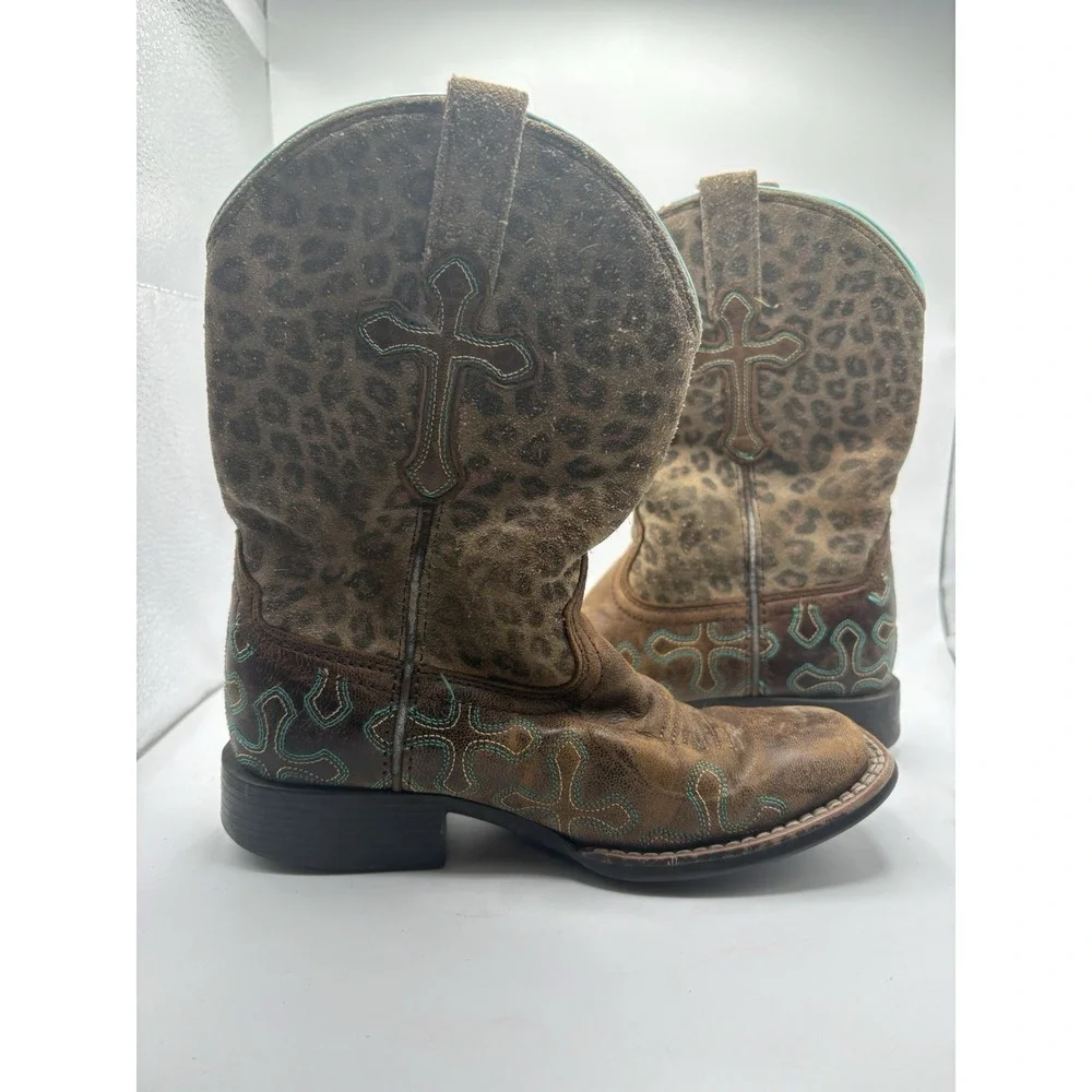 Ariat Crossroads Youth Size 12 Cowgirl Boots Leather Leopard Cheetah Cross